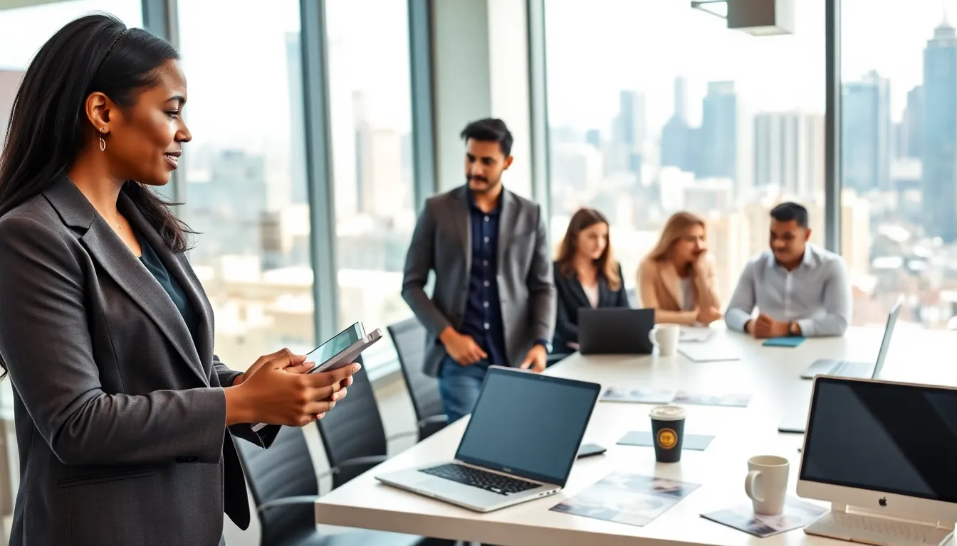 A diverse real estate team collaborating in a modern office.